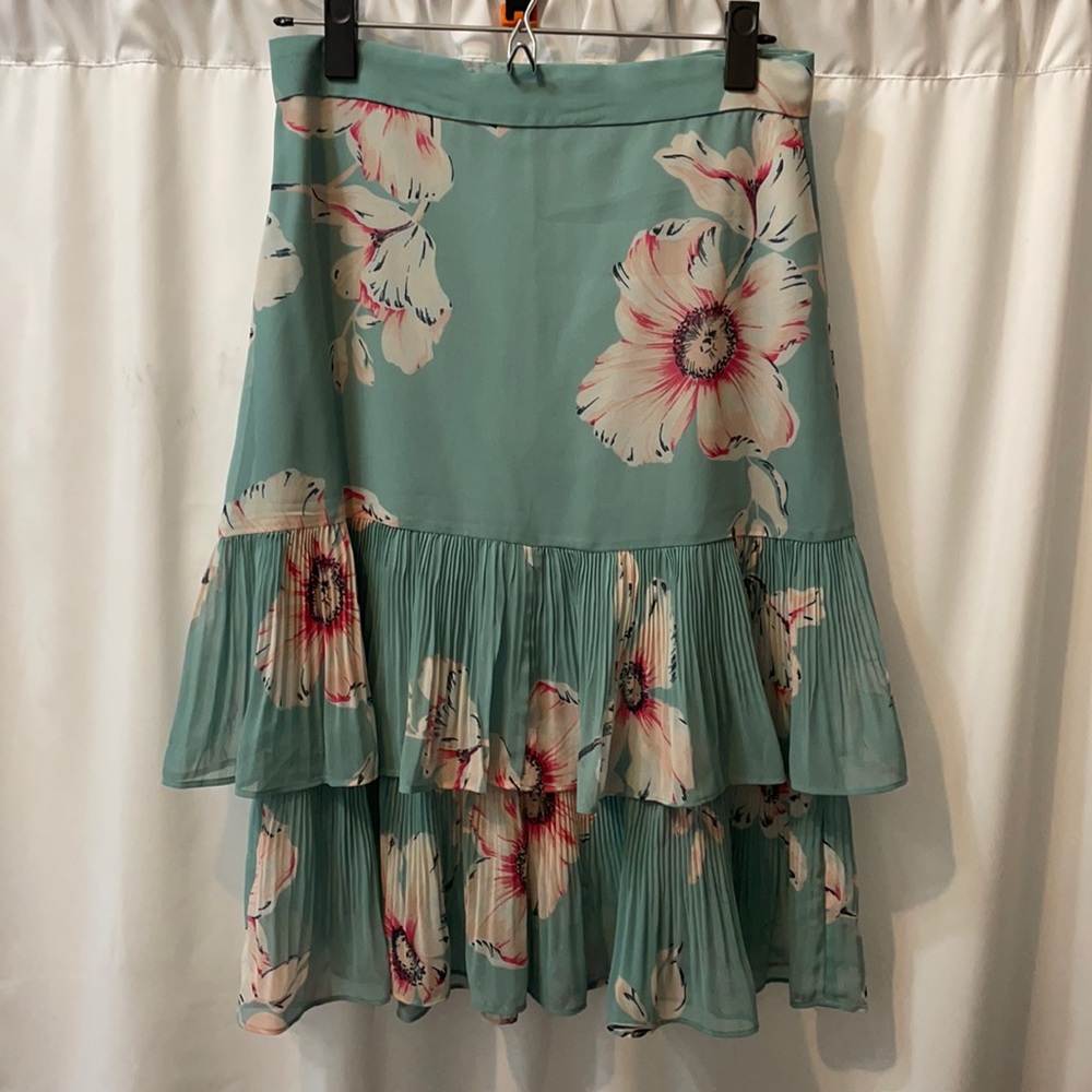 Ann Taylor petite teal floral tiered skirt